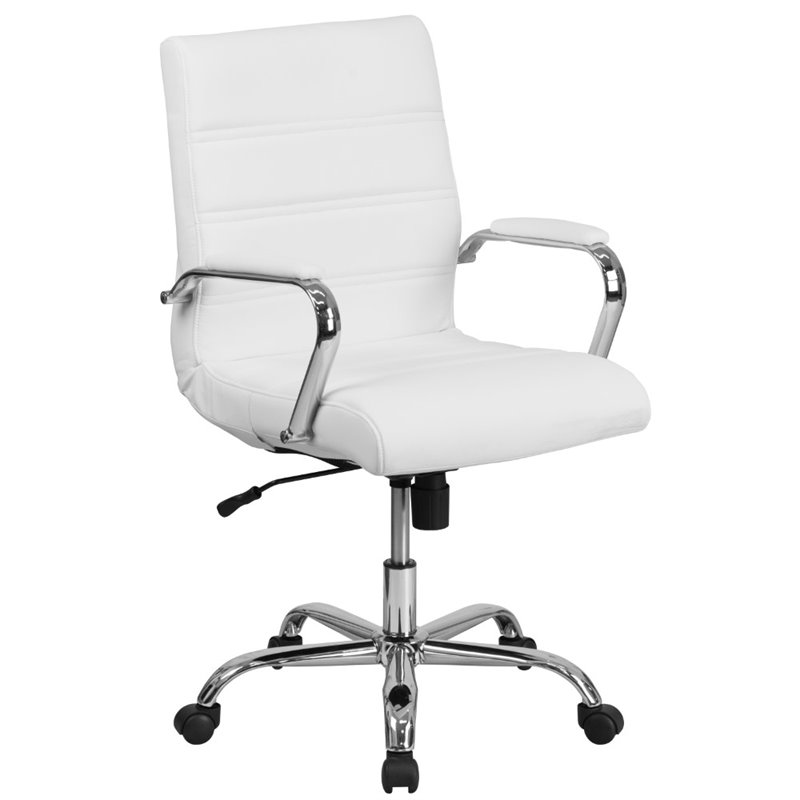 Home Square 2 Piece Swivel Soft Leather Office Chair Set in White and Chrome
