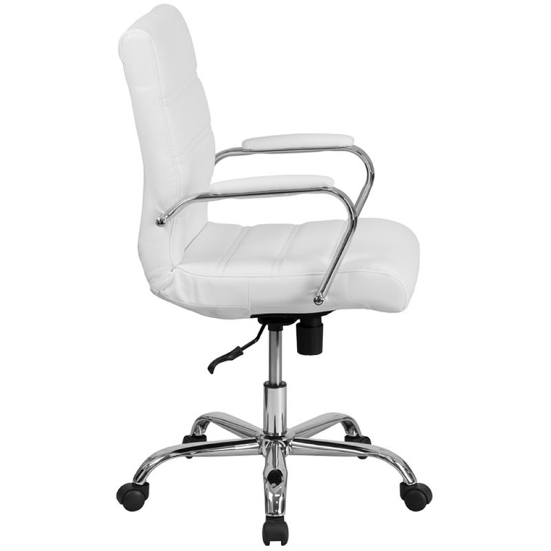 Home Square 2 Piece Swivel Soft Leather Office Chair Set in White and Chrome