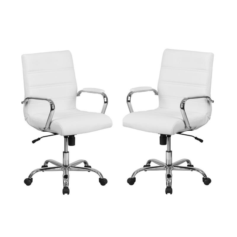 Home Square 2 Piece Swivel Soft Leather Office Chair Set in White and Chrome
