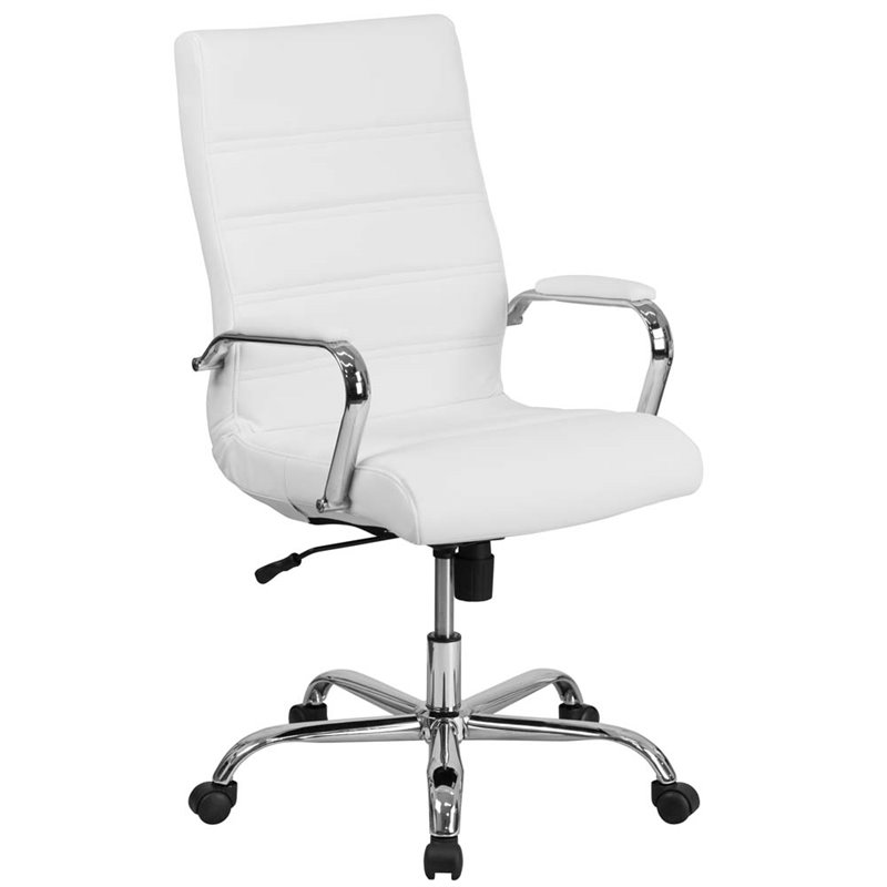 Home Square 2 Piece High Back Leather Office Chair Set in White and Chrome