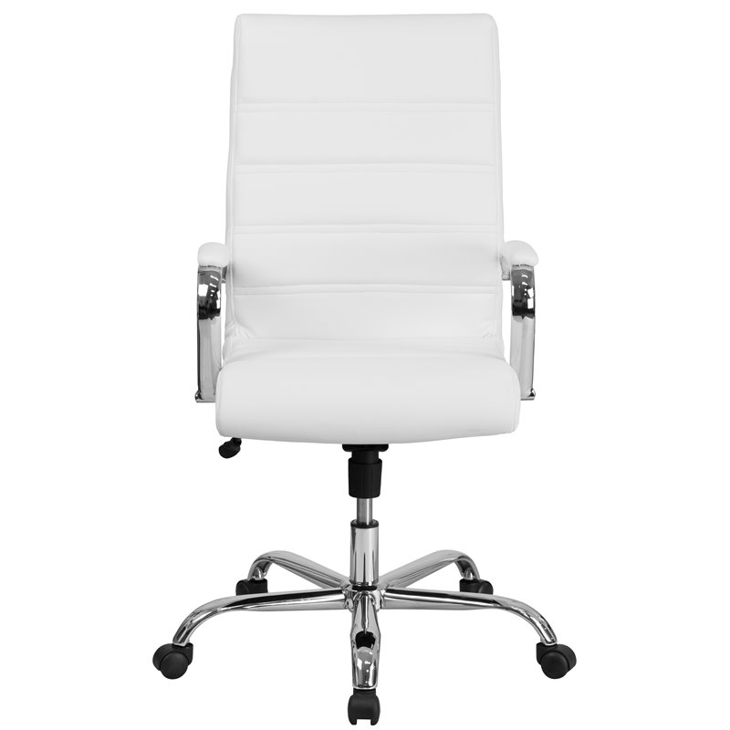Home Square 2 Piece High Back Leather Office Chair Set in White and Chrome