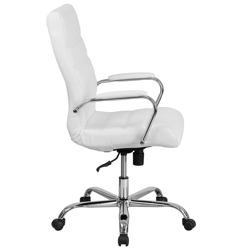 Home Square 2 Piece High Back Leather Office Chair Set in White and Chrome
