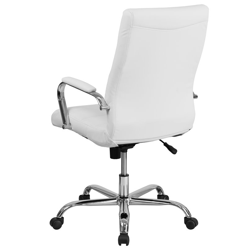 Home Square 2 Piece High Back Leather Office Chair Set in White and Chrome