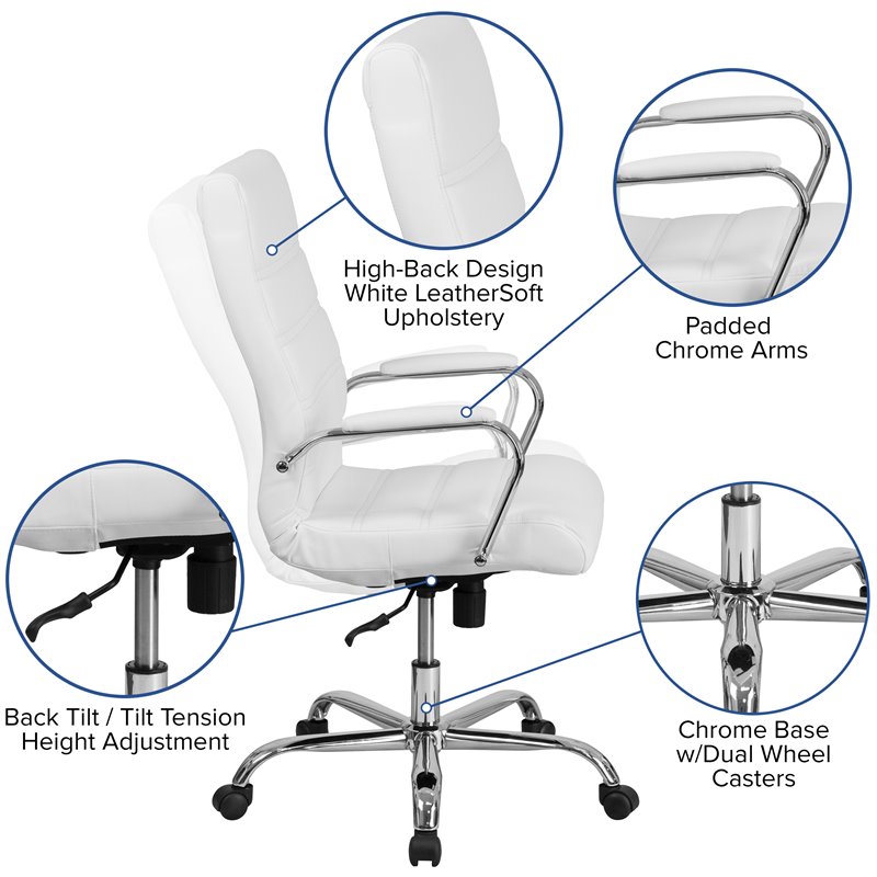 Home Square 2 Piece High Back Leather Office Chair Set in White and Chrome