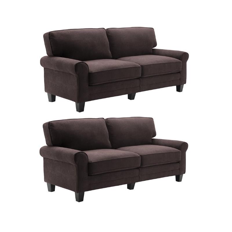 Home Square 2 Piece Soft Polyester Fabric Sofa Set in Dark Brown