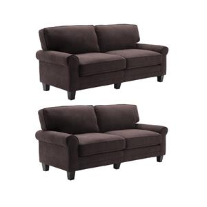 Home Square 2 Piece Soft Polyester Fabric Sofa Set in Dark Brown