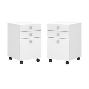 Home Square 3 Drawer Mobile Wood Filing Cabinet Set in Pure White (Ste of 2)