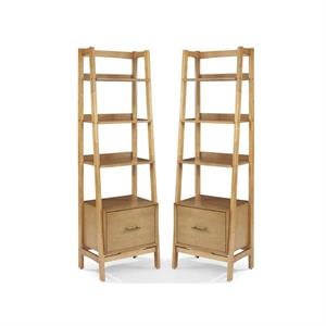 Home Square 25&quot Height 4 Shelf Wood Bookcase Set in Acorn Brown (Set of 2)