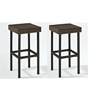 Home Square 2 Piece 29&quot Height Wicker Patio Bar Stool Set in Brown