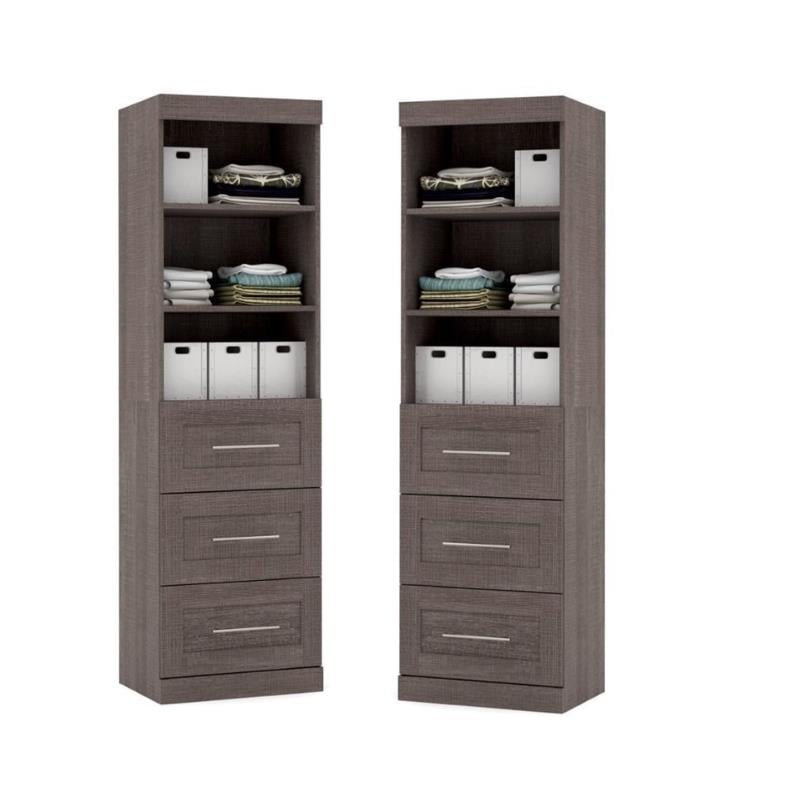 Home Square Wood Storage Unit with 3-Drawer Set in Bark Gray (Set of 2)