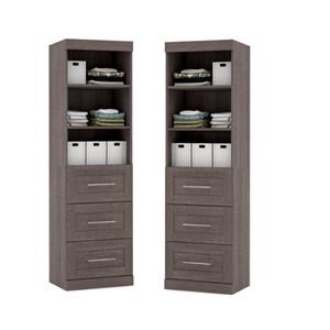 home square wood storage unit with 3-drawer set in bark gray (set of 2)