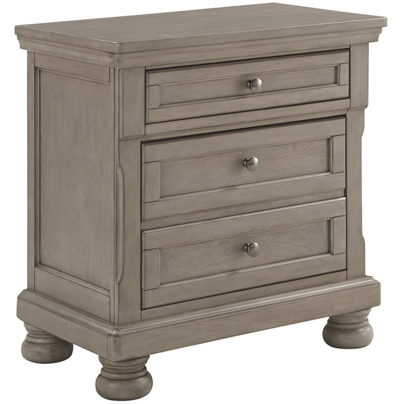 Home Square 3 Drawer Wood Nightstand Set in Light Gray (Set of 2)