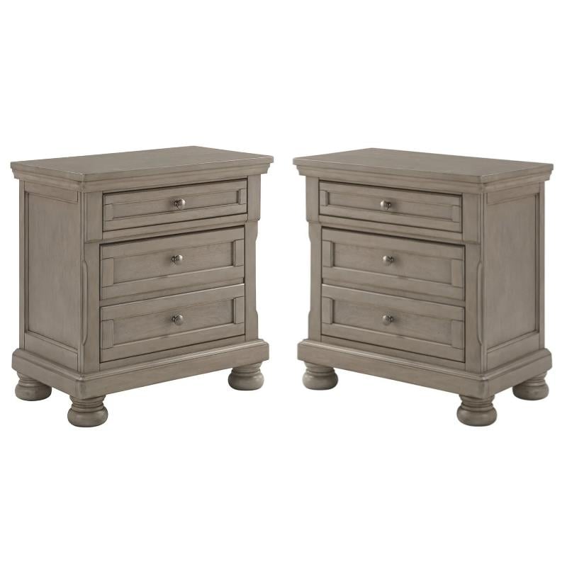 Home Square 3 Drawer Wood Nightstand Set in Light Gray (Set of 2)