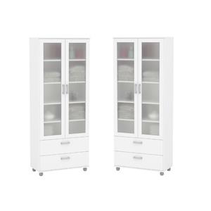 home square 2 piece engineered wood 2-door bookcase set in white