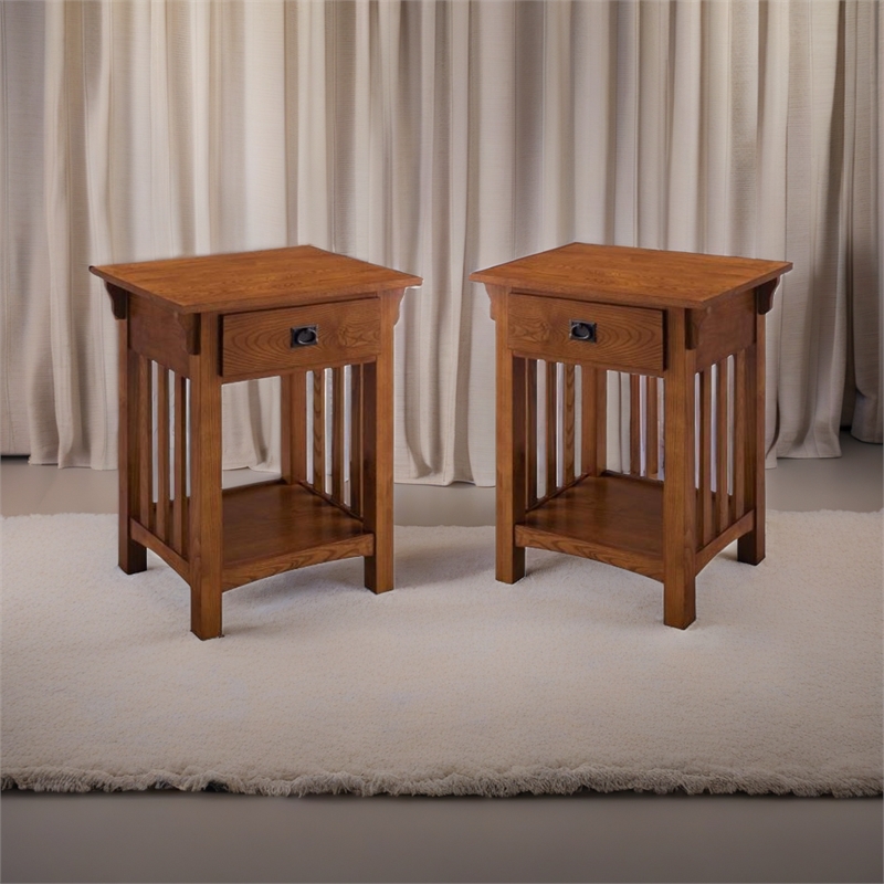 Home Square Mission Impeccable 1-Drawer Nightstand in Medium Oak (Set of 2)