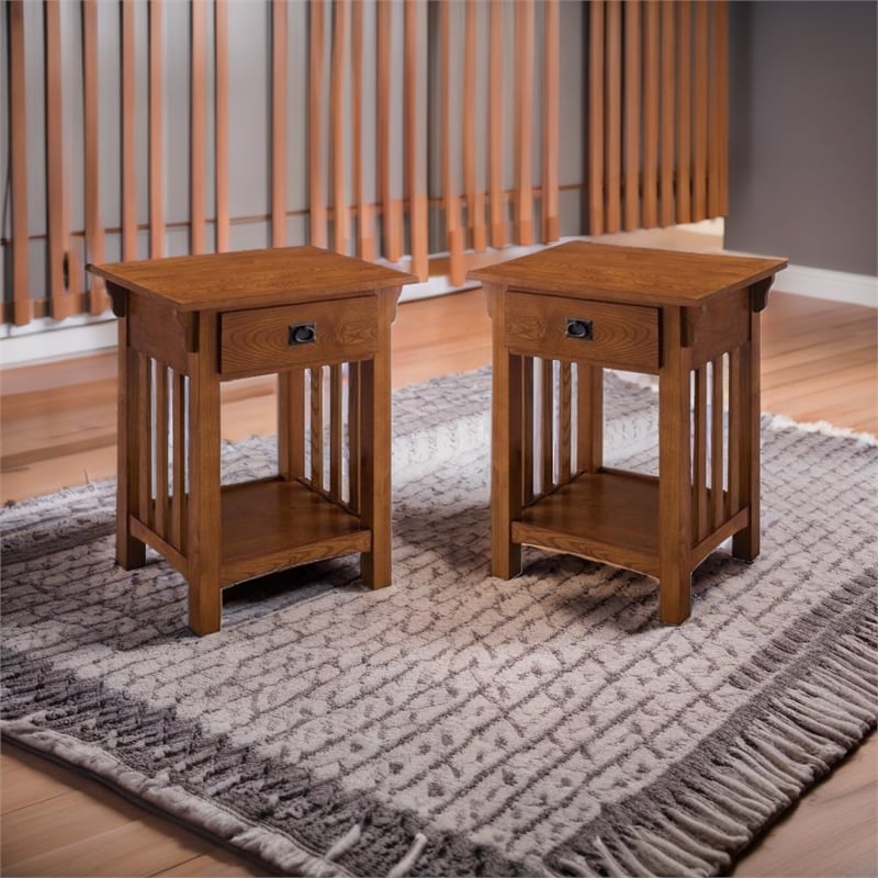 Home Square Mission Impeccable 1-Drawer Nightstand in Medium Oak (Set of 2)
