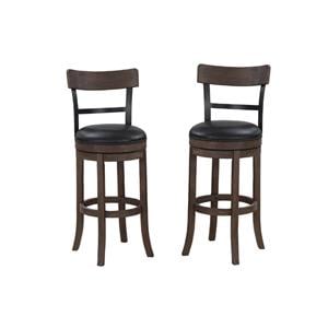 Home Square 2 Piece 26&quot Height Swivel Bar Stool Set in Washed Brown and Black