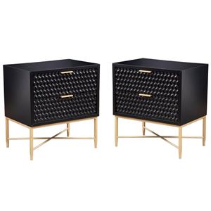 Home Square Two Drawer Wood Nightstand Set in Black (Set of 2)