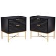 Home Square Two Drawer Wood Nightstand Set in Black (Set of 2)