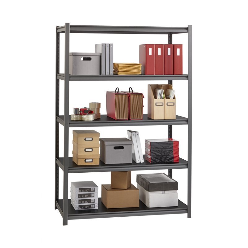 Home Square Metal Shelving 5-Shelf Unit Set in Gunmetal Gray/Black (Set of 2)