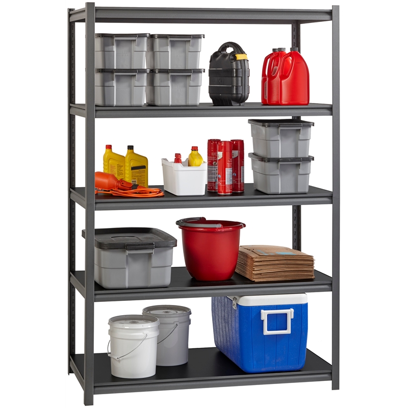 Home Square Metal Shelving 5-Shelf Unit Set in Gunmetal Gray/Black (Set of 2)