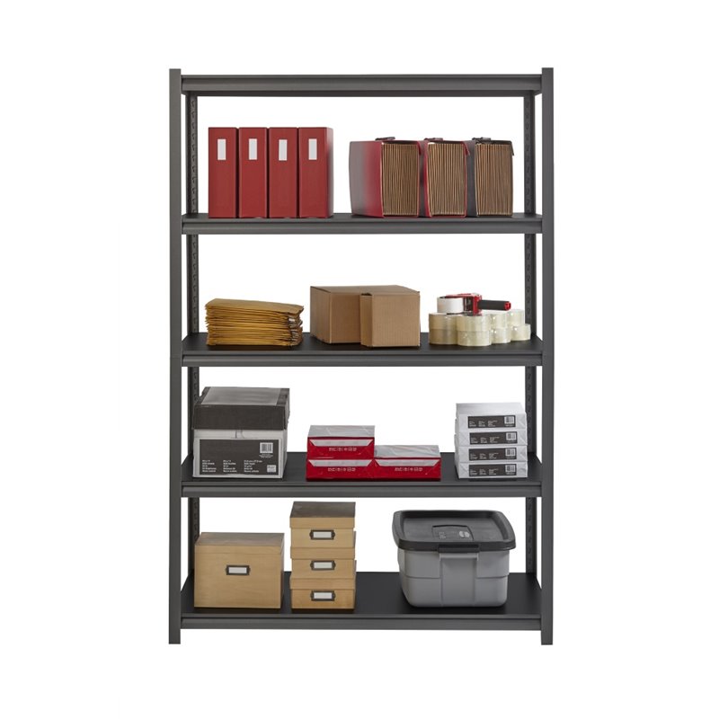 Home Square Metal Shelving 5-Shelf Unit Set in Gunmetal Gray/Black (Set of 2)