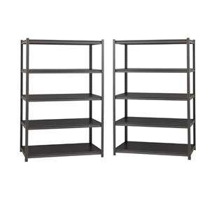 Home Square Metal Shelving 5-Shelf Unit Set in Gunmetal Gray/Black (Set of 2)