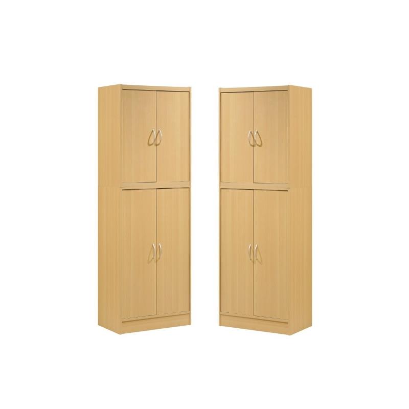 Home Square Kitchen Pantry with 4 Shelves 5 Compartments Set in Beige (Set of 2)