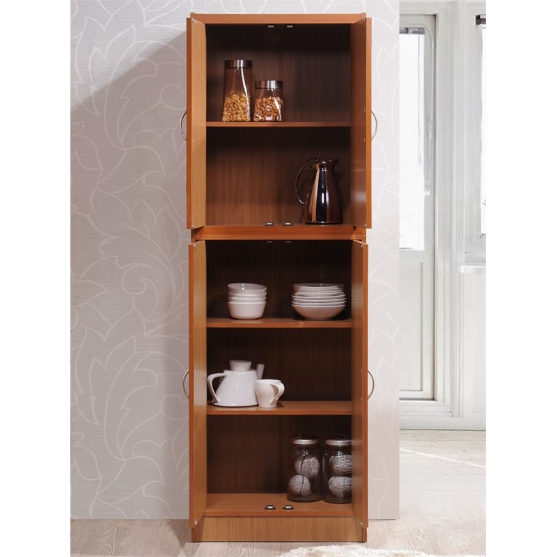 Home Square Kitchen Pantry with 4 Shelf 5 Compartments Set in Cherry (Set of 2)