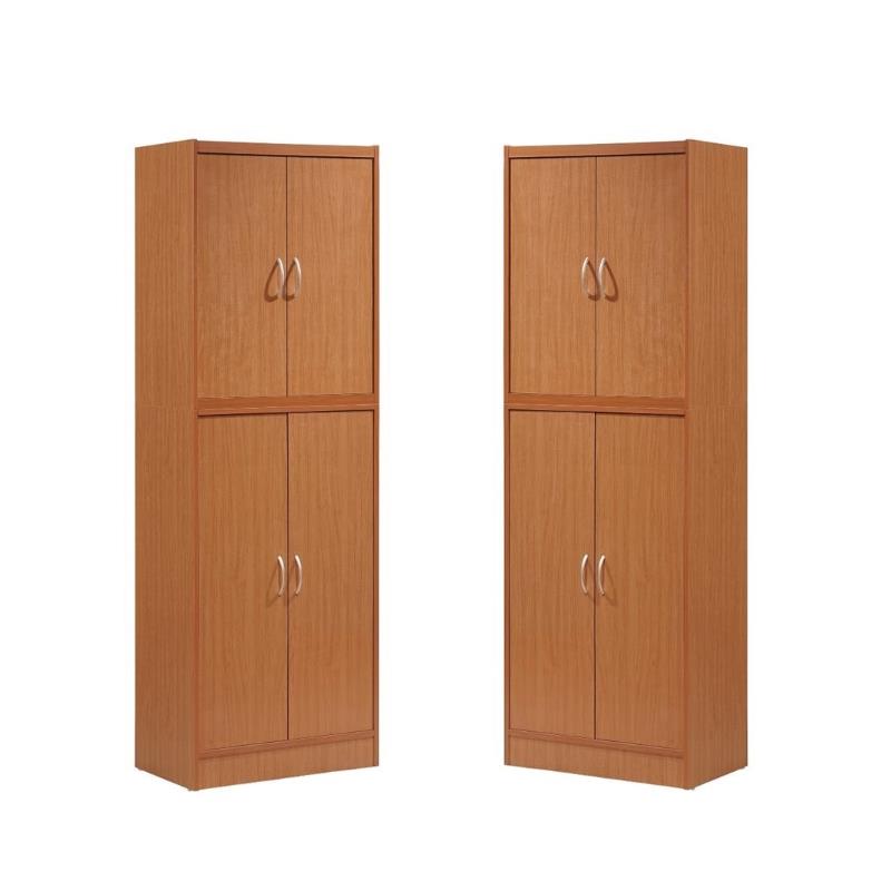 Home Square Kitchen Pantry with 4 Shelf 5 Compartments Set in Cherry (Set of 2)