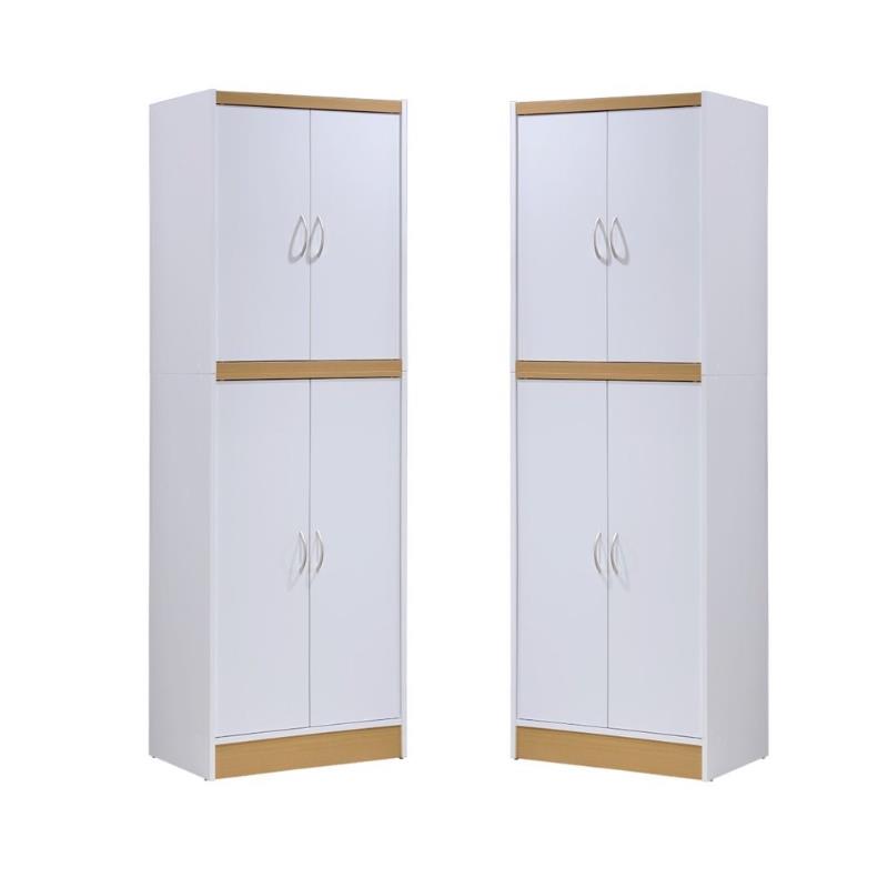 Home Square 4 Shelf Wood Kitchen Pantry Set in White (Set of 2)