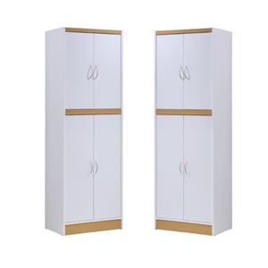 home square 4 shelf wood kitchen pantry set in white (set of 2)