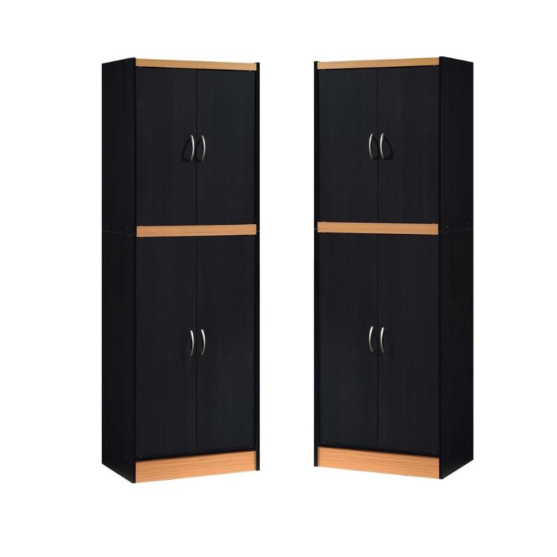 Home Square 4 Shelf Wood Kitchen Pantry Set in Black-Beige (Set of 2)