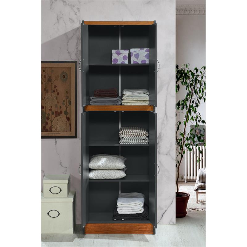 Home Square 4 Shelf Wood Kitchen Pantry Set in Gray Oak (Set of 2)
