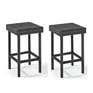 Home Square 2 Piece 29&quot Height Wicker Patio Bar Stool Set in Gray