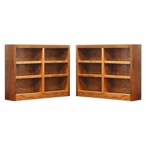 Home Square 6-Shelf Double Wide Wood Bookcase Set in Dry Oak (Set of 2)