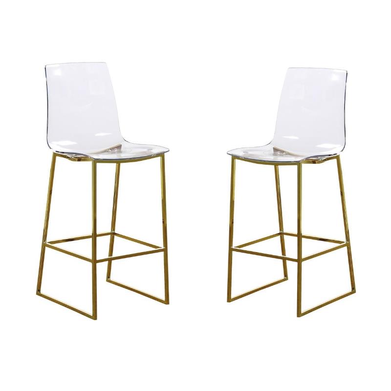 Home Square 2 Piece Acrylic Seat Counter Stool Set in Polished Brown