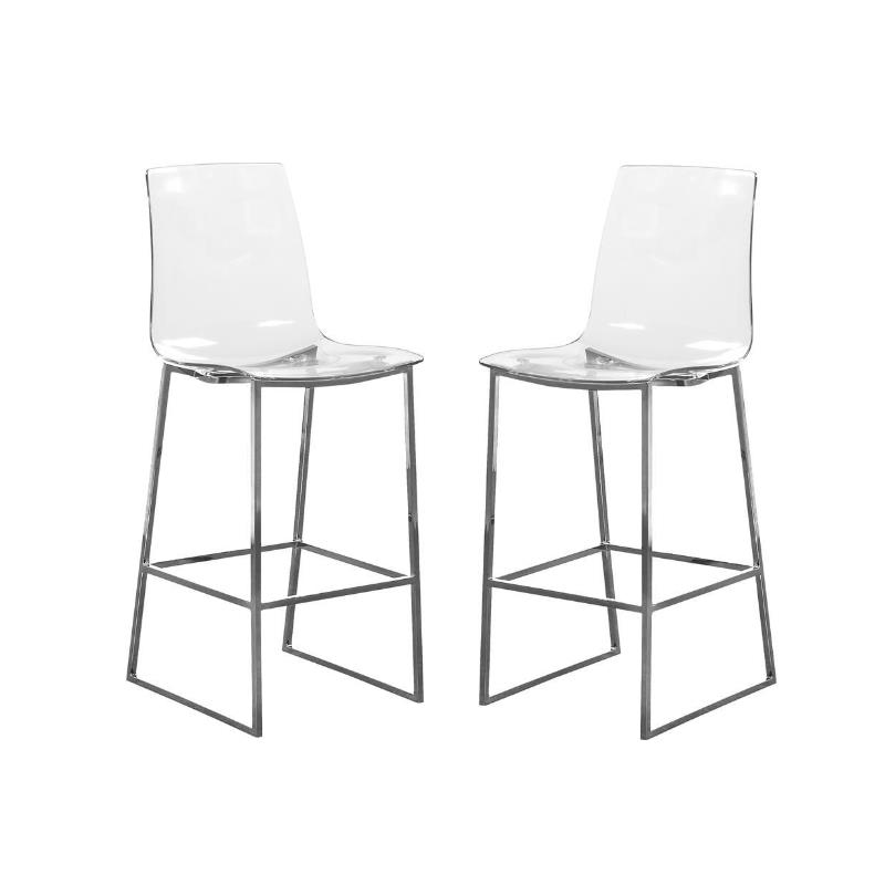 Home Square 2 Piece Acrylic Seat Counter Stool Set in Chrome