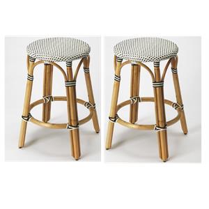 home square 2 piece traditional rattan counter stool set in black