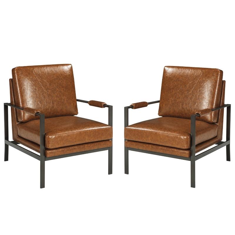 Home Square 2 Piece Faux Leather Accent Chair Set in Brown