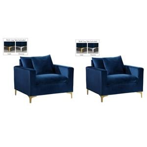 Home Square 2 Piece Upholstered Velvet Accent Chair Set in Navy