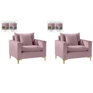 Home Square 2 Piece Upholstered Velvet Accent Chair Set in Pink