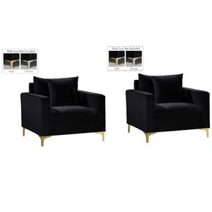 Home Square 2 Piece Upholstered Velvet Accent Chair Set in Black