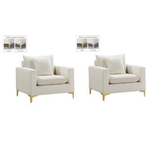 Home Square 2 Piece Upholstered Velvet Accent Chair Set in Cream White