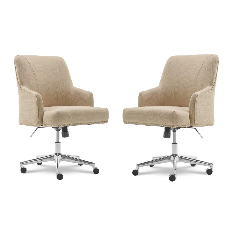 Home Square 2 Piece Upholstered Linen Home Office Chair Set in Stoneware Beige