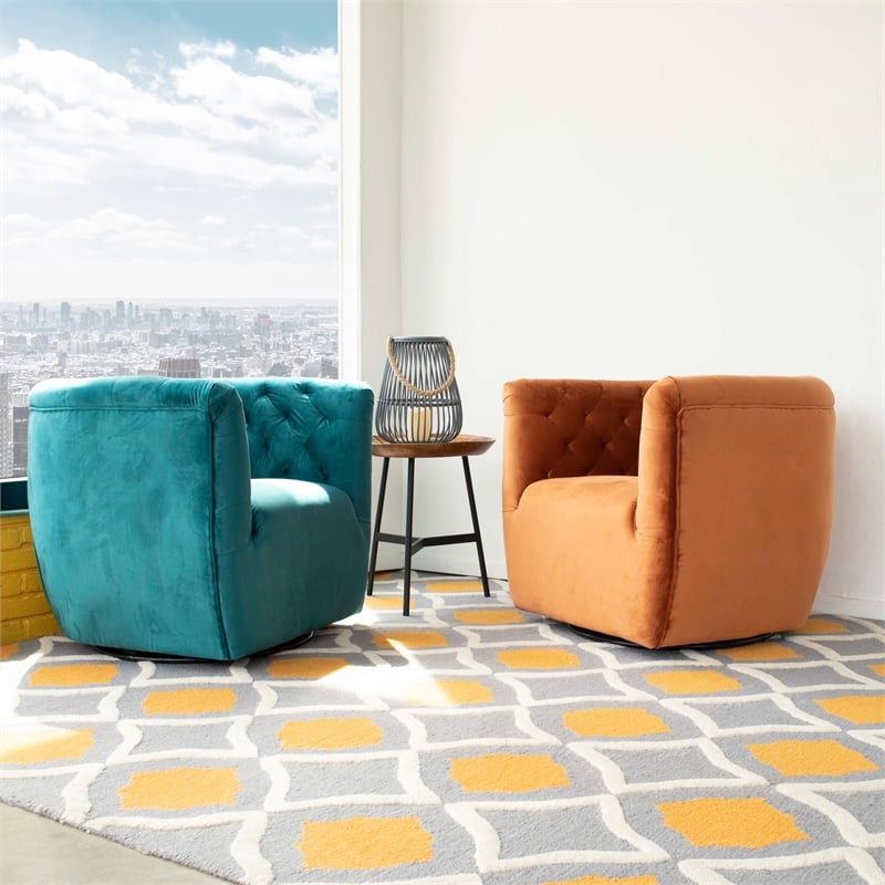 Home Square 2 Piece Swivel Velvet Accent Chair Set in Burnt Orange