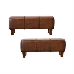 Home Square 2 Piece Genuine Leather Bench Set in Espresso Brown