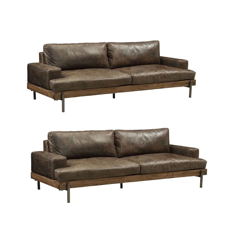 Home Square 2 Piece Leather Sofa Set in Oak and Distress Chocolate