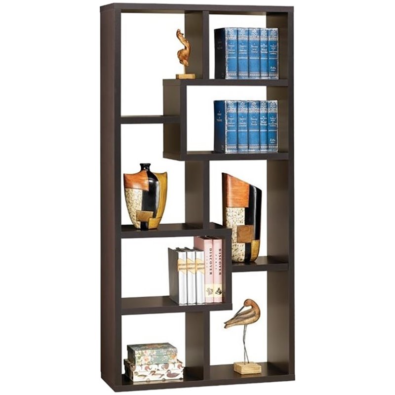Home Square 2 Piece Modern Asymmetrical Bookcase Set in Cappuccino