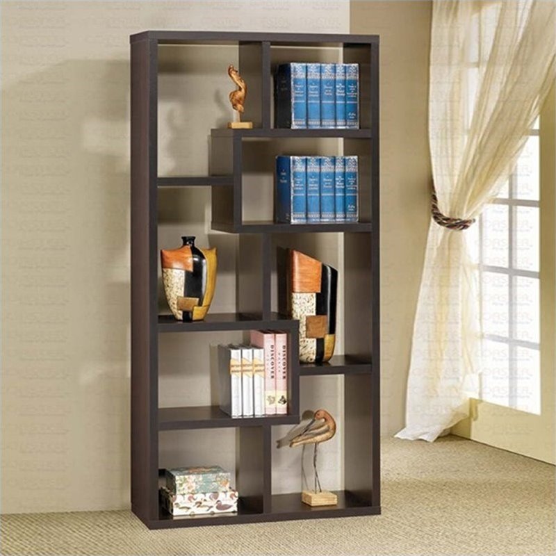 Home Square 2 Piece Modern Asymmetrical Bookcase Set in Cappuccino